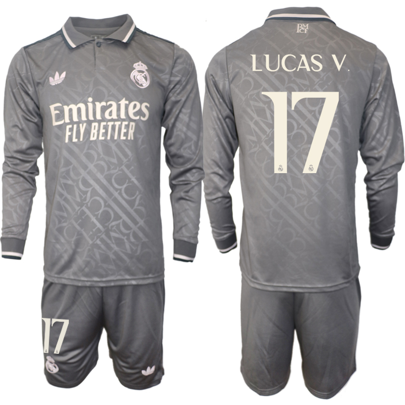 Men 2024-2025 Club Real Madrid away Long Sleeves Grey #17 Soccer Jersey